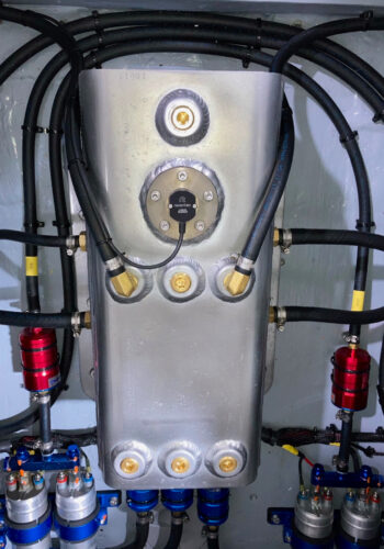 The LS500 installed within the powerboat fuel tank and secured with 5 bolts.